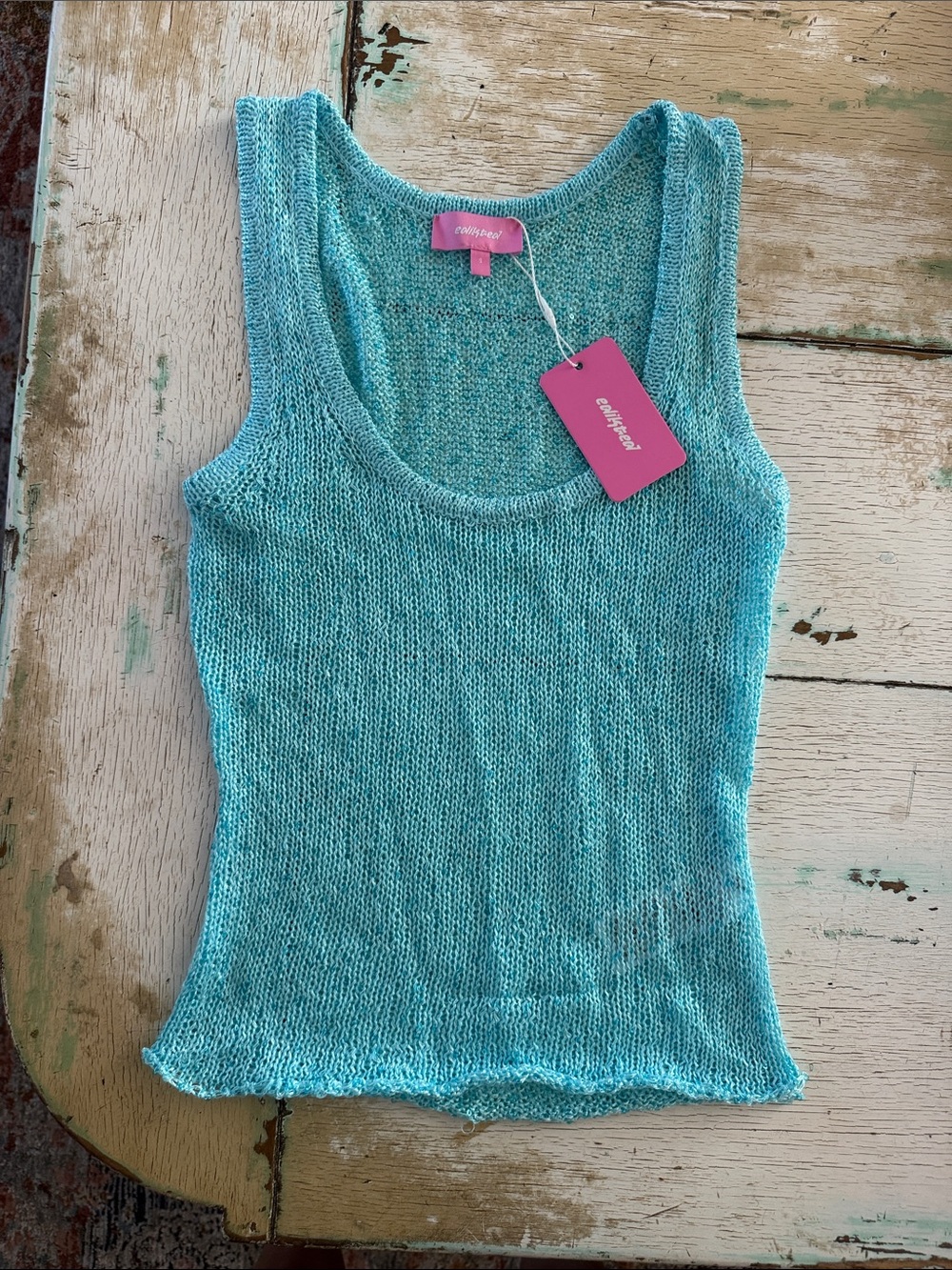 Light Sequin Turquoise Knit Tank Top by